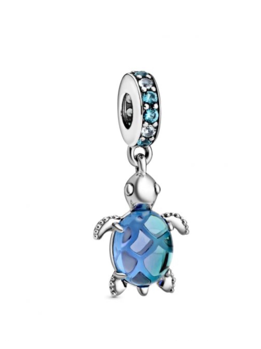 Pandora Silver Turtle Charm with Blue-Green Enamel
